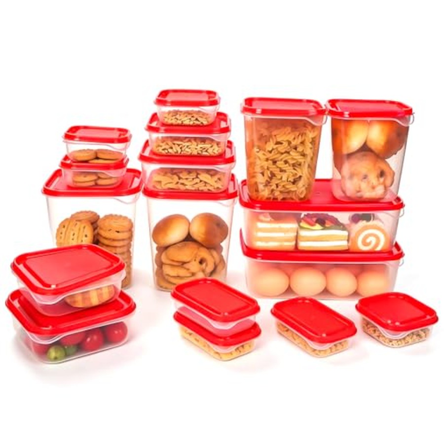 Food Storage Lid - 17Pcs Plastic Food Storage Set, Red