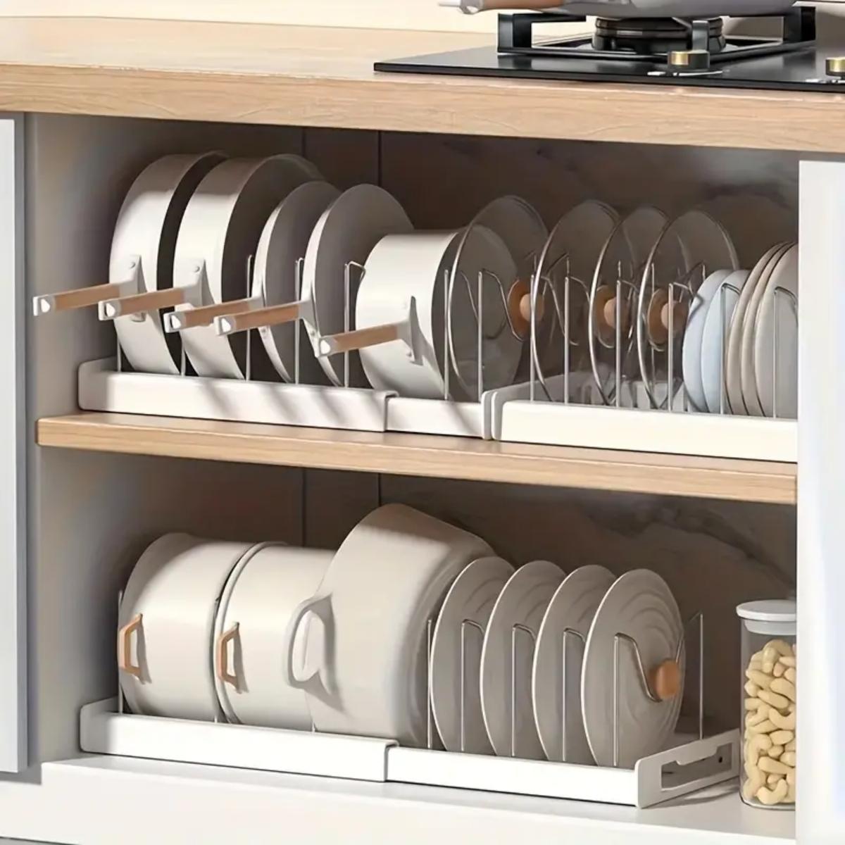 Food Storage With Dividers - Expandable Kitchen Pot Pan Organizer Under