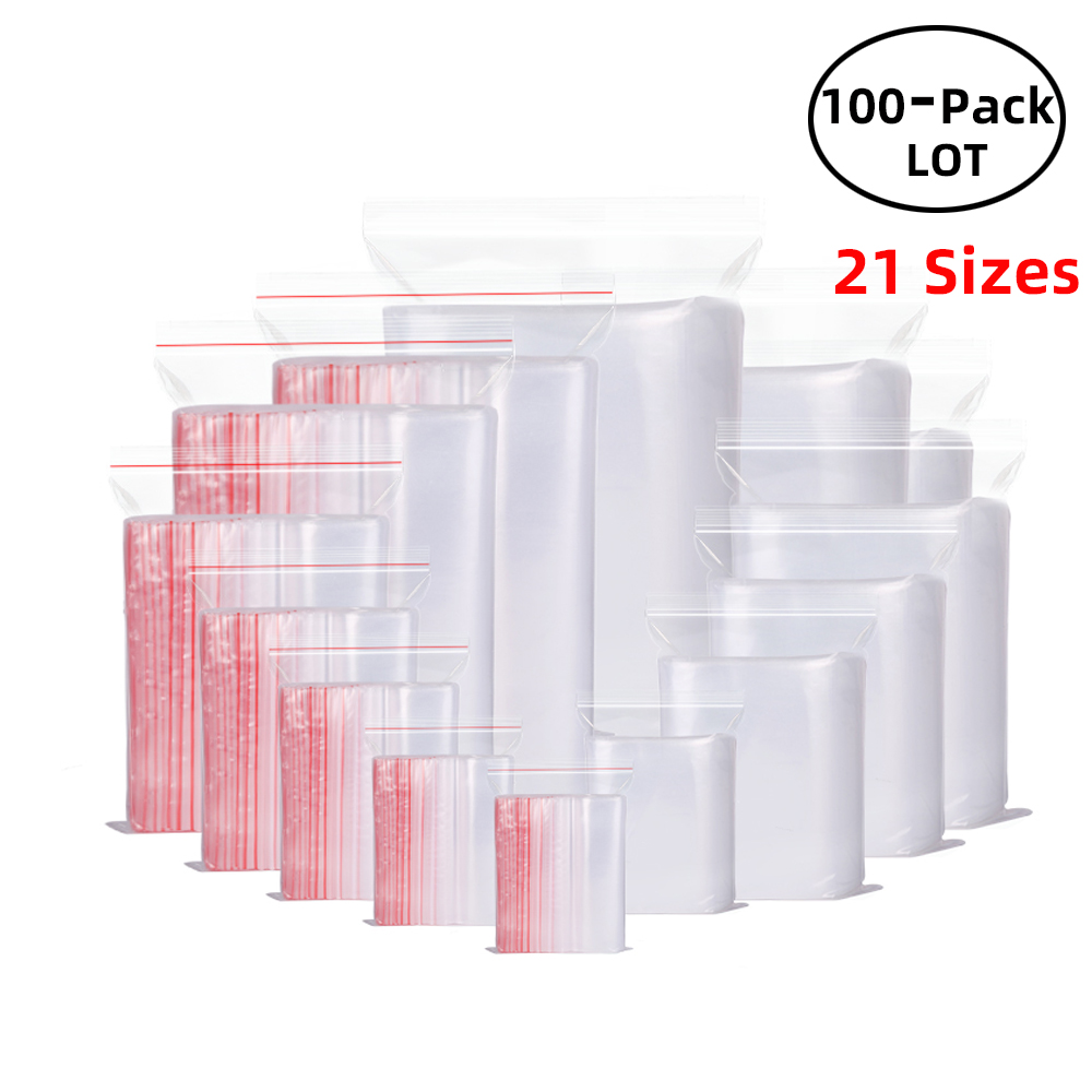 Food Storage Plastic Bag - 100PCS/Pack Resealable Zip Lock Bags Self