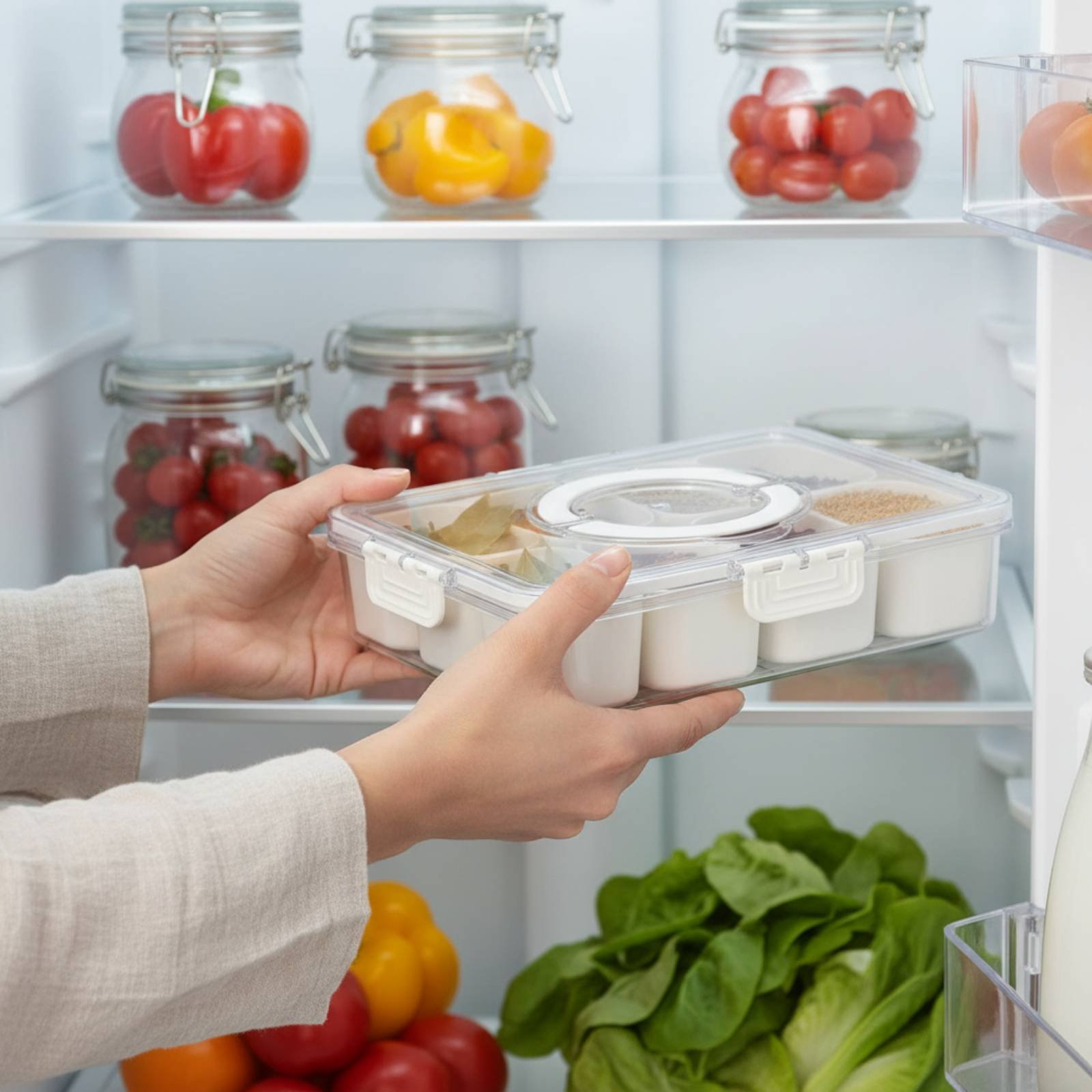Food Storage With Dividers - Refrigerator Storage Bin Drainage Design Food
