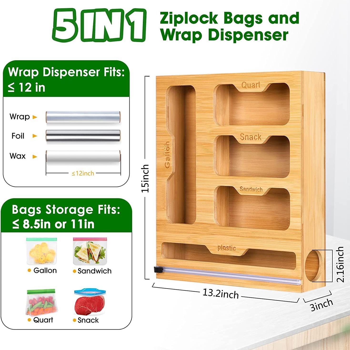 Food Storage Plastic Bag - Bamboo Ziplock Food Bag Holder Compatible