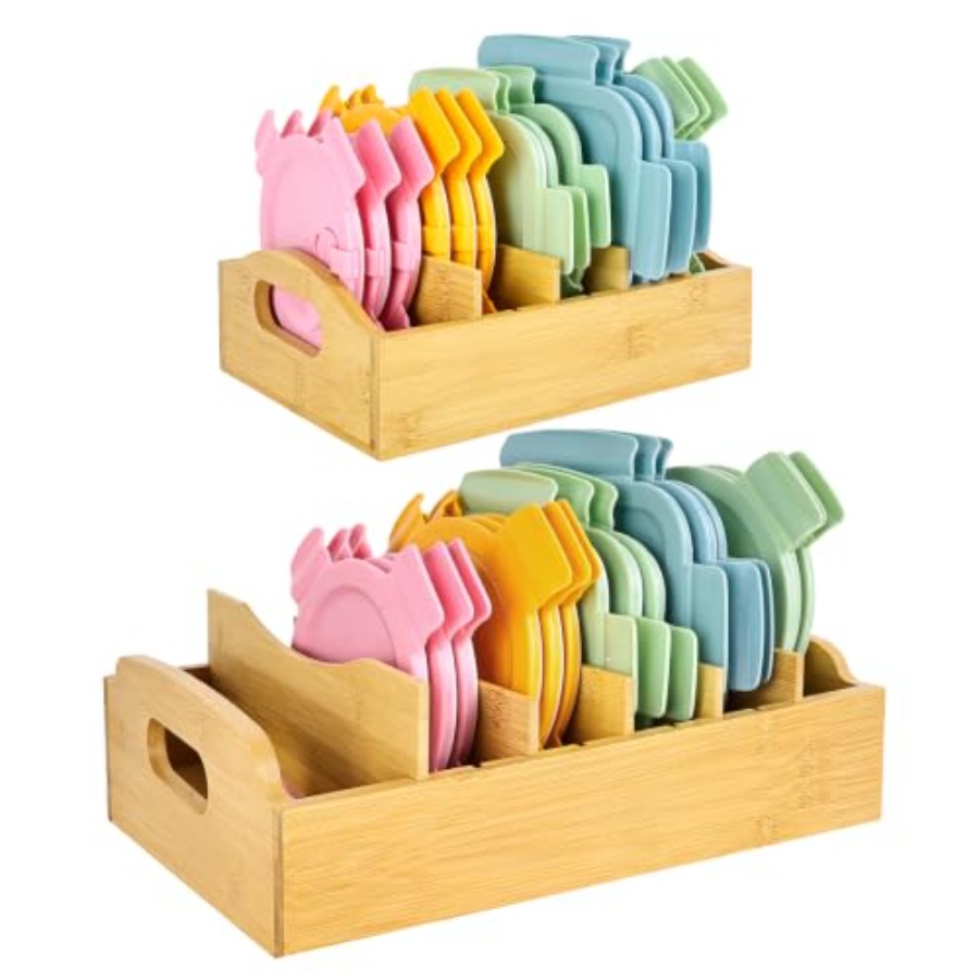Food Storage Lid - 2 Pack Bamboo Lid Organizer, 10.6