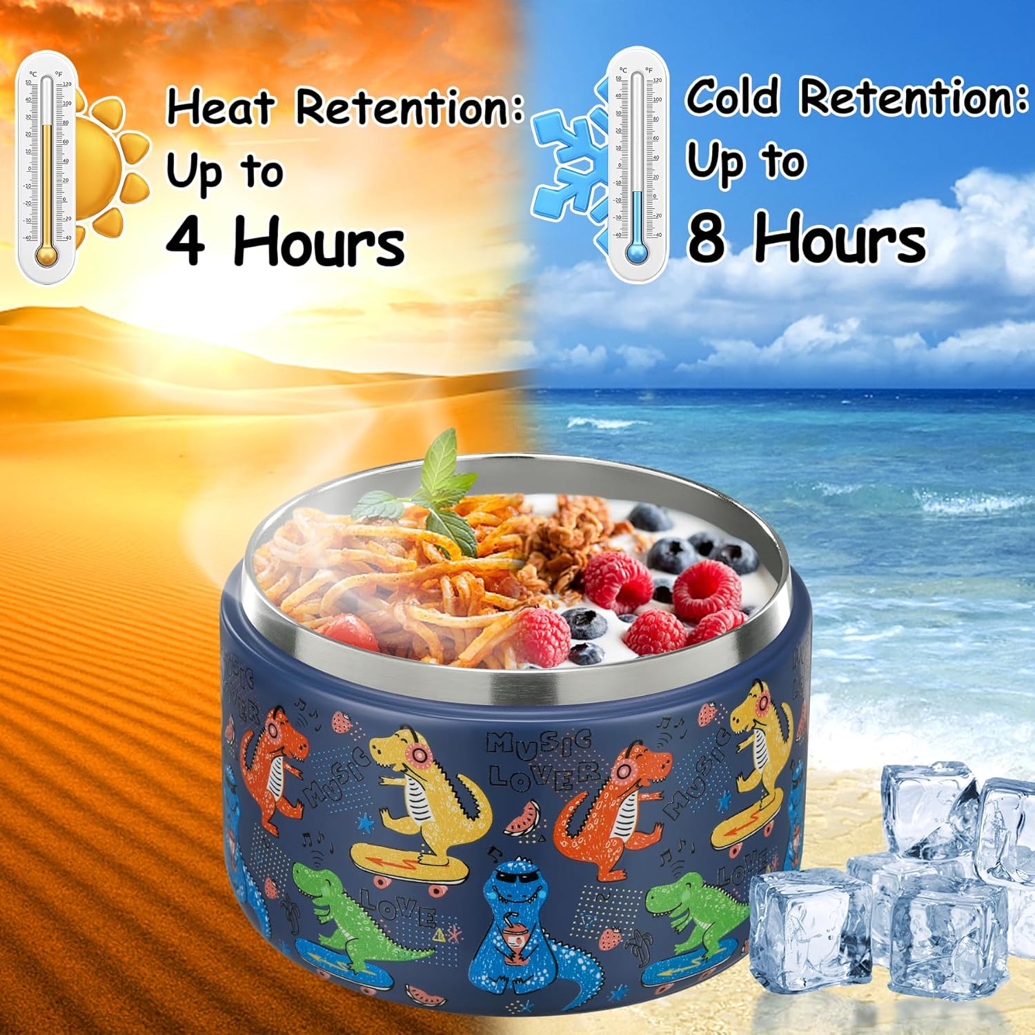 Food Storage Thermos - 12oz Insulated Vacuum Food Jar with