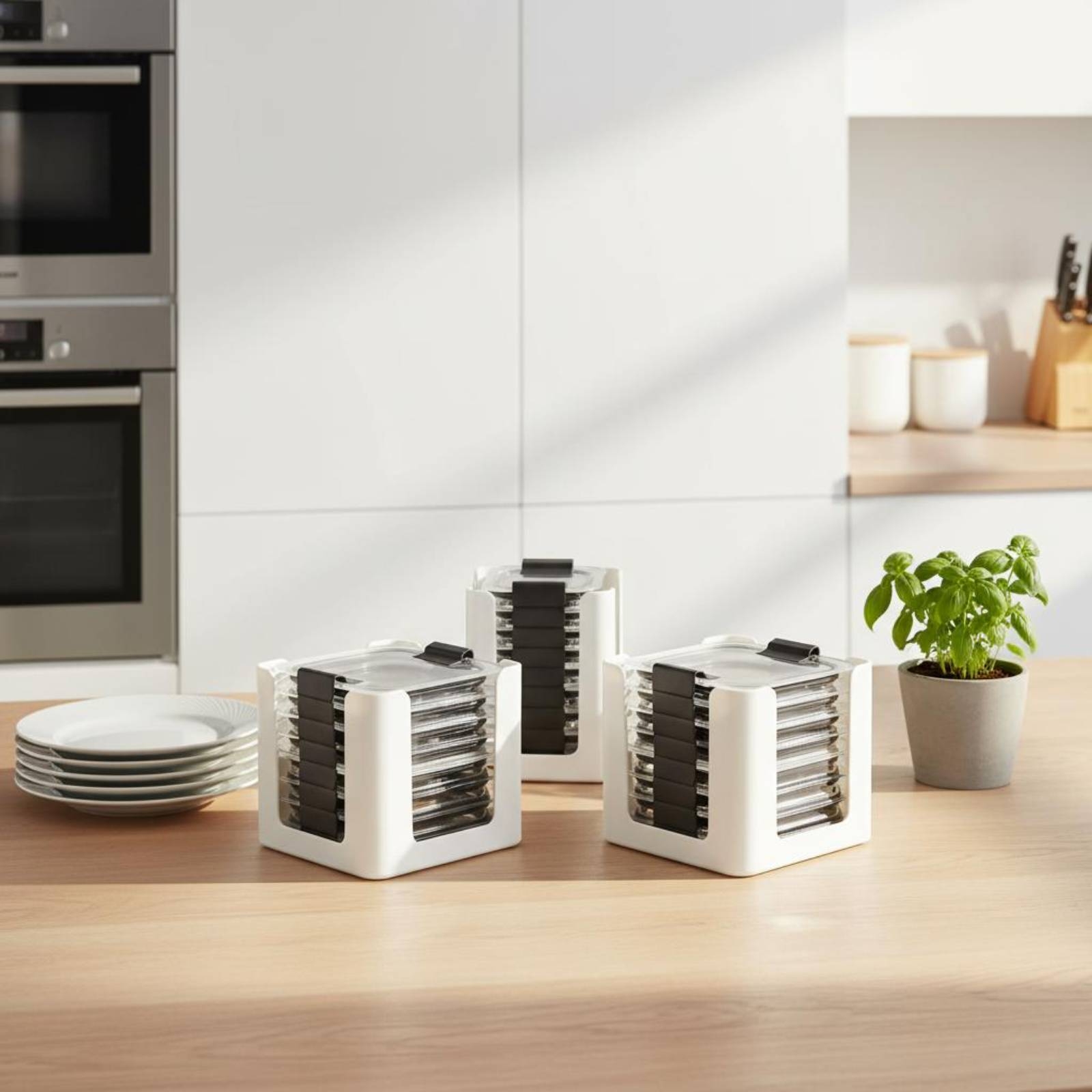 Food Storage Cabinet - 3 Pieces Lid Storage Rack Rectangular