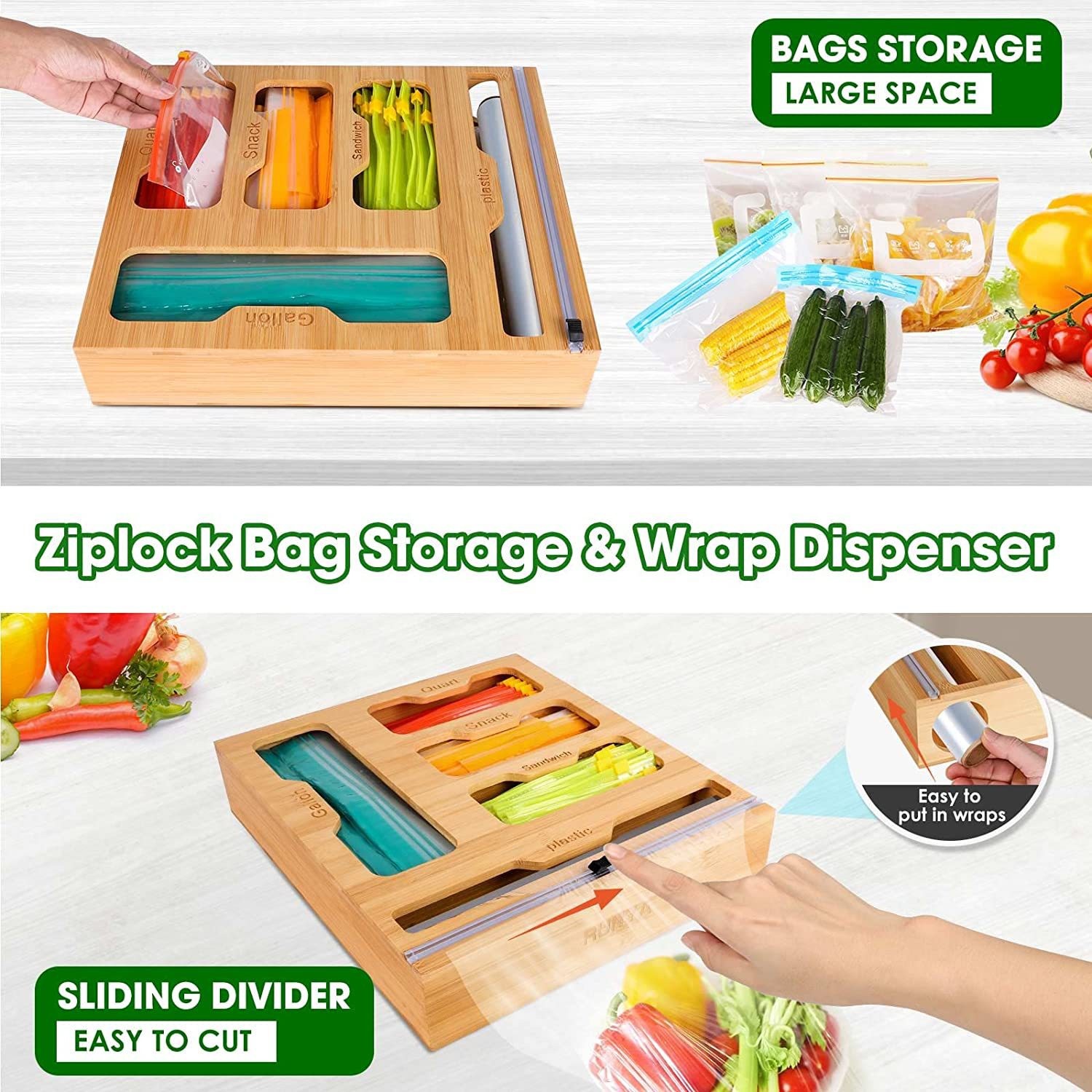 Bamboo Ziplock Food Bag Holder - огляд і ціна Food Storage Plastic Bag